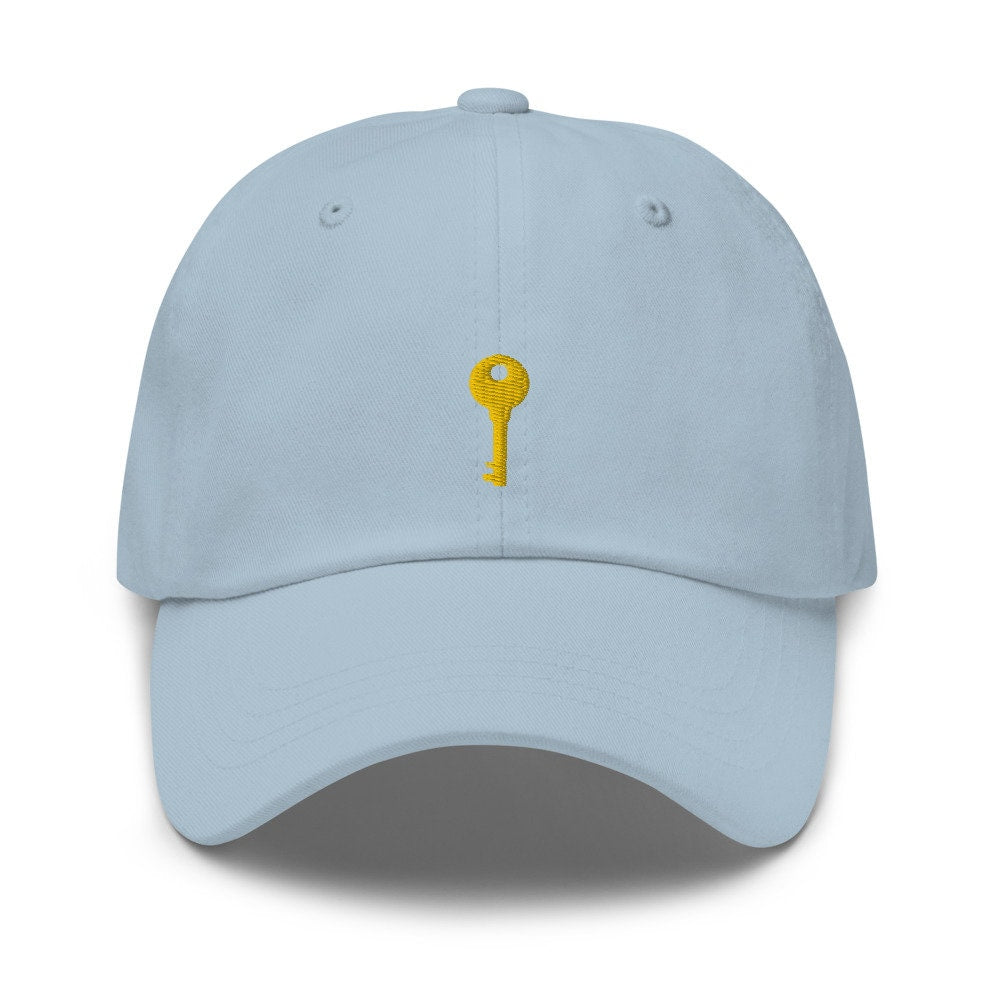 Brass Key Embroidered Unisex Dad Hat, Handmade, Adjustable Baseball Cap Gift