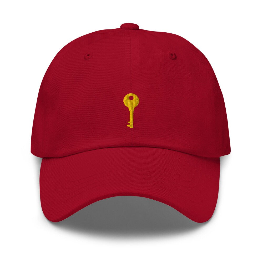 Brass Key Embroidered Unisex Dad Hat, Handmade, Adjustable Baseball Cap Gift