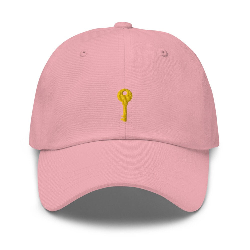 Brass Key Embroidered Unisex Dad Hat, Handmade, Adjustable Baseball Cap Gift