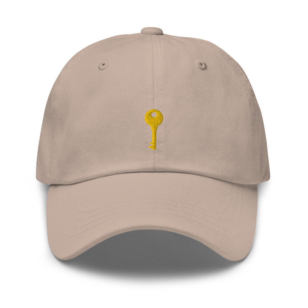 Brass Key Embroidered Unisex Dad Hat, Handmade, Adjustable Baseball Cap Gift