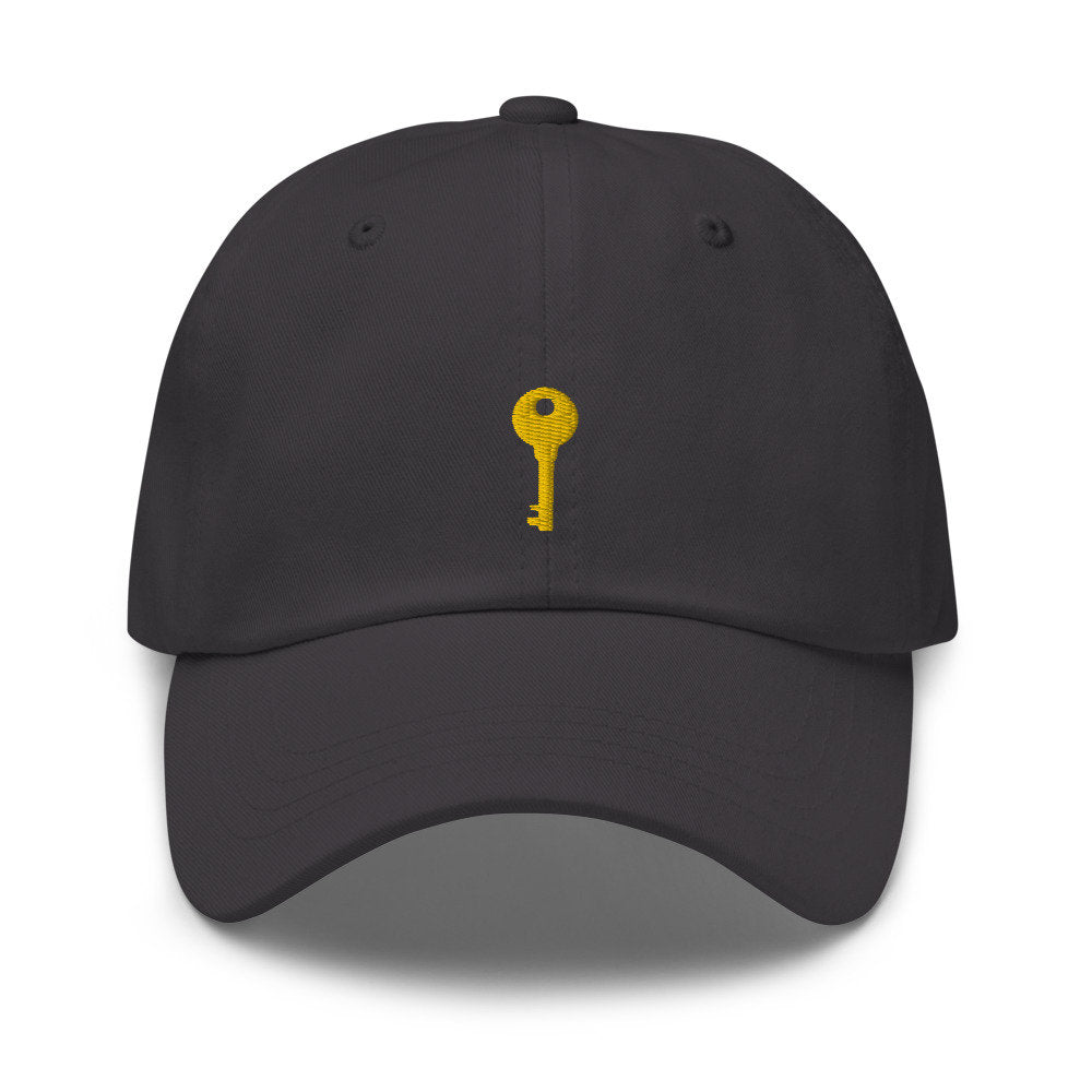 Brass Key Embroidered Unisex Dad Hat, Handmade, Adjustable Baseball Cap Gift