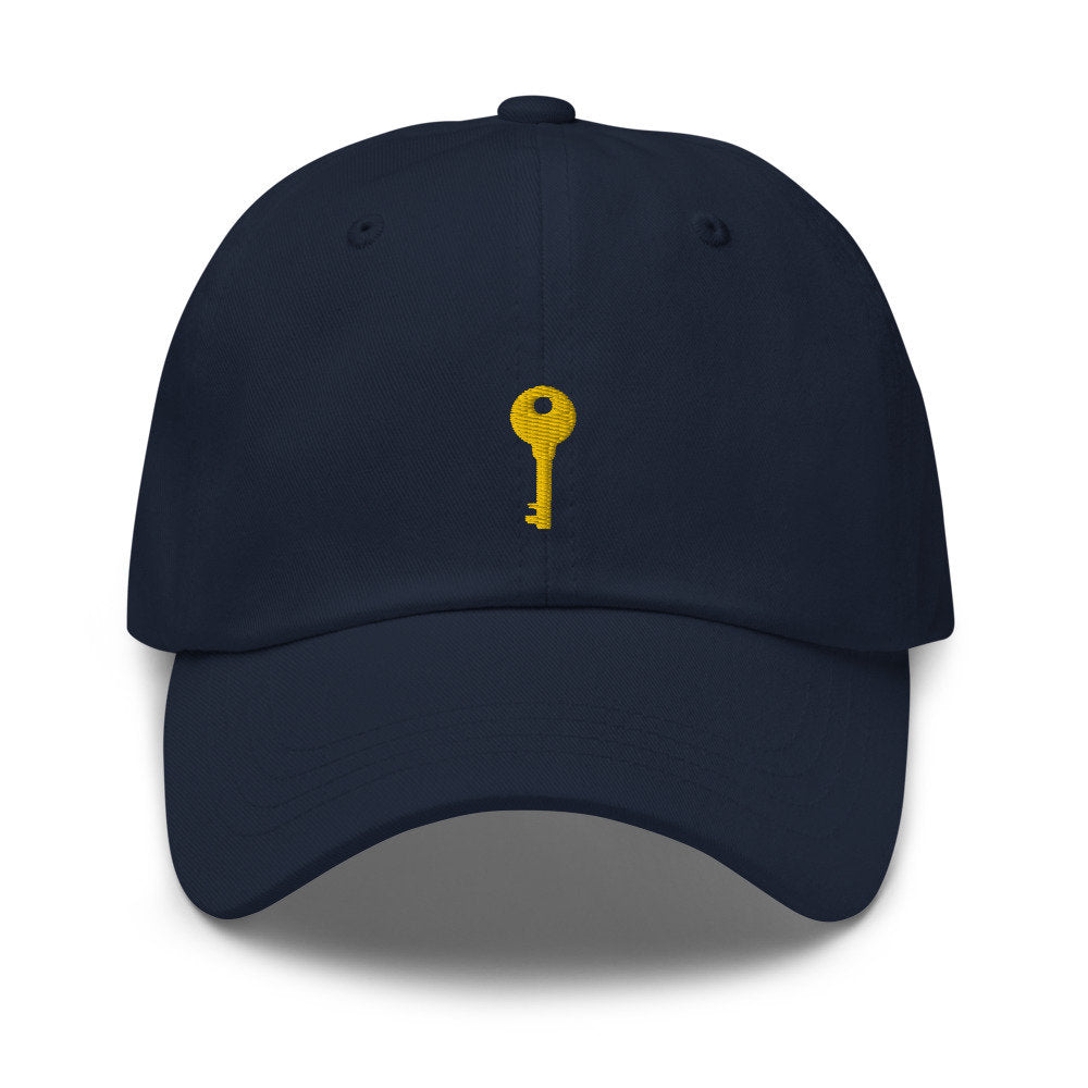 Brass Key Embroidered Unisex Dad Hat, Handmade, Adjustable Baseball Cap Gift