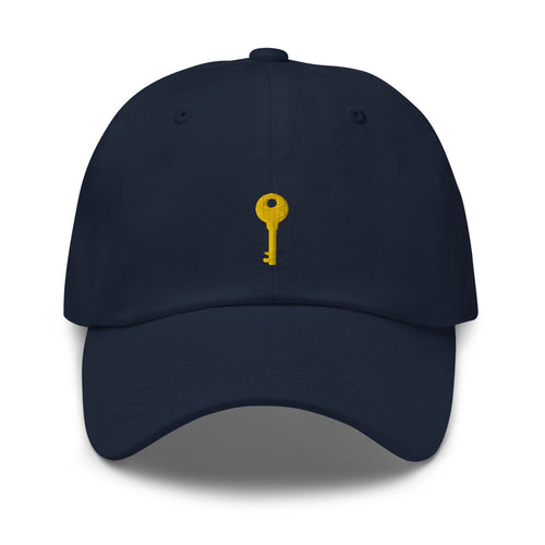 Brass Key Embroidered Unisex Dad Hat, Handmade, Adjustable Baseball Cap Gift