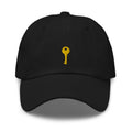 Brass Key Embroidered Unisex Dad Hat, Handmade, Adjustable Baseball Cap Gift