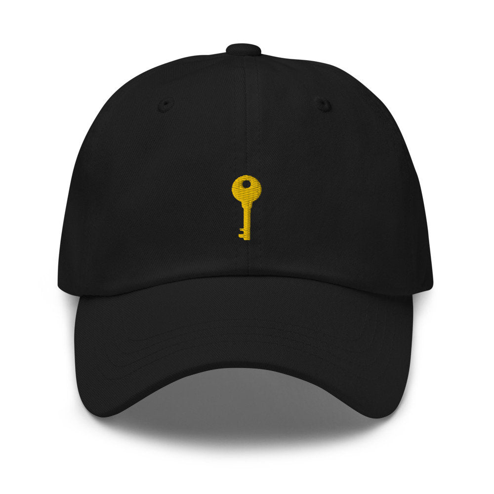 Brass Key Embroidered Unisex Dad Hat, Handmade, Adjustable Baseball Cap Gift