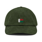 Madagascar Corduroy Hat, Madagascan Country Gift, Embroidered Madagascan Flag, Handmade Madagascan Flag Corduroy Hat, Madagascan Flag
