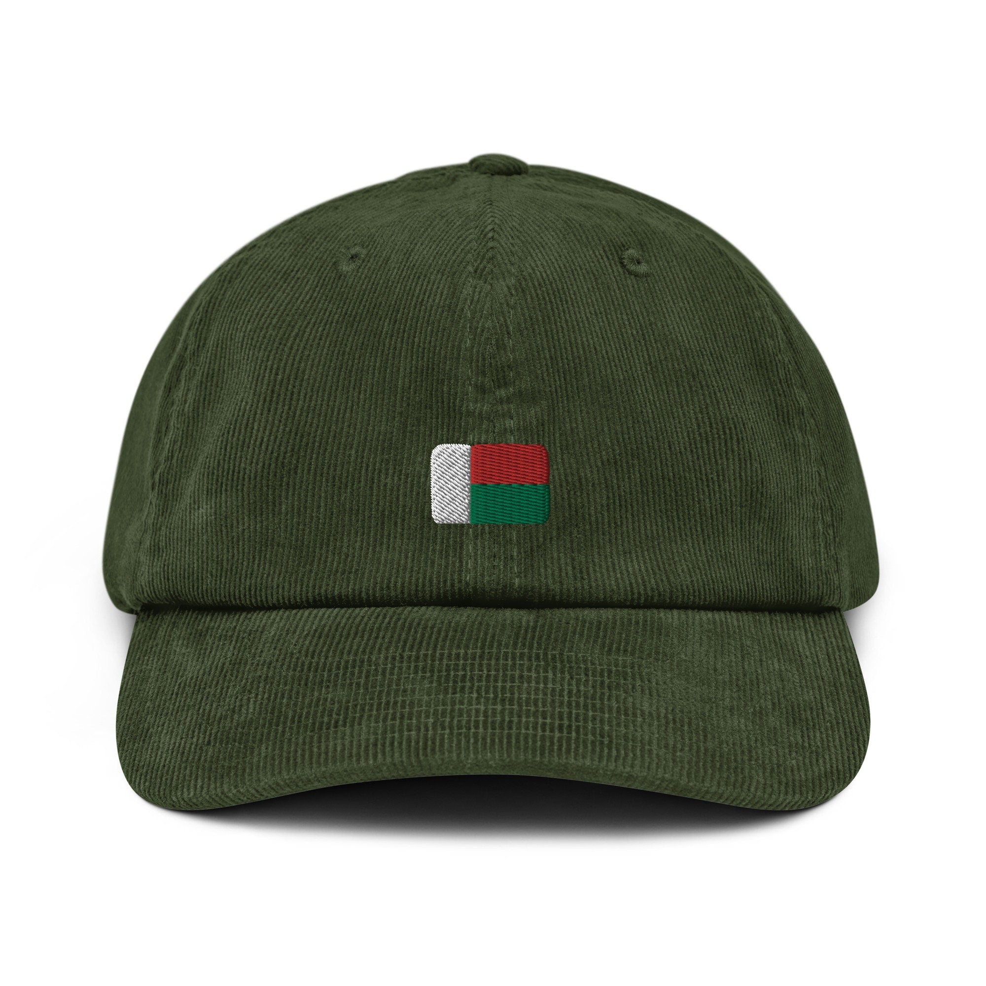 Madagascar Corduroy Hat, Madagascan Country Gift, Embroidered Madagascan Flag, Handmade Madagascan Flag Corduroy Hat, Madagascan Flag